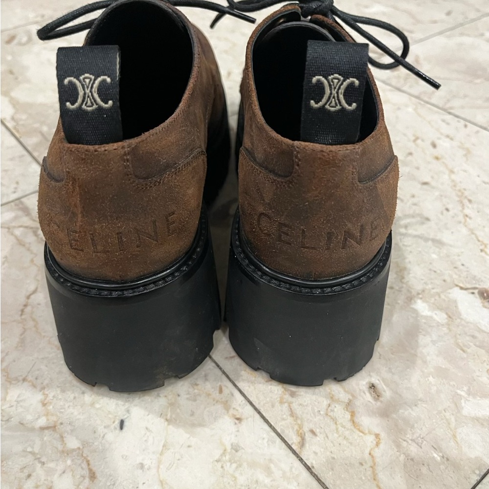 CELINE TRIOMPHE DERBIE Boots, Waxed Suede Shoes Women’s Sz 39 / 8.5 US - Picture 3 of 13